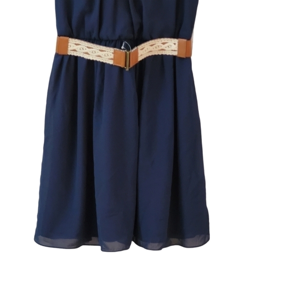 FIT Flare Navy Midi Dress With Belt - Picture 3 of 12
